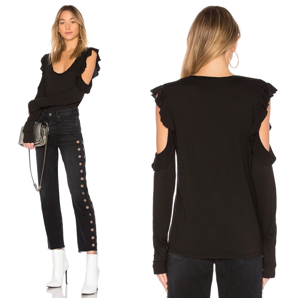 REVOLVE Pam & Gela Drapey Ruffle Tee in Black